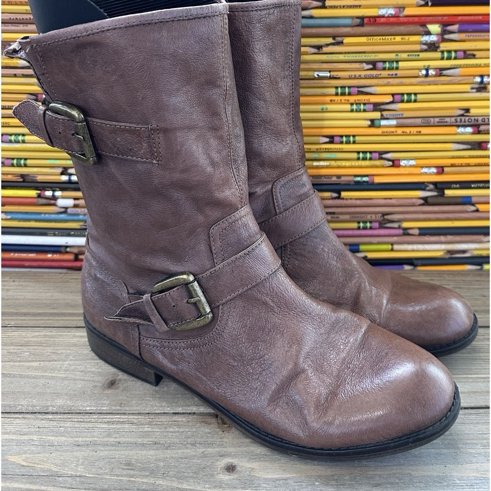 STEVE MADDEN Leather Short Boots Women's 10 M Mid Calf Moto Biker